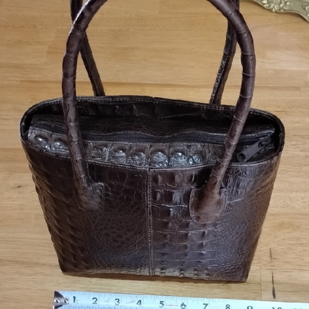 Brown Crocodile-Embossed Focus Paris Leather
